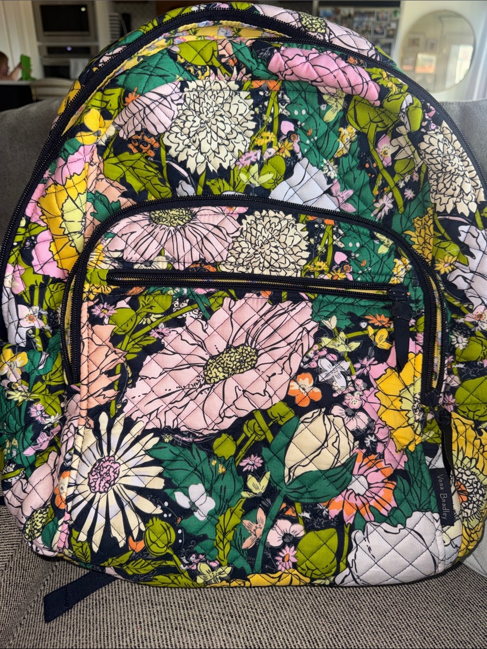 Vera Bradley Quilted Floral Backpack in Pink, Green & Yellow